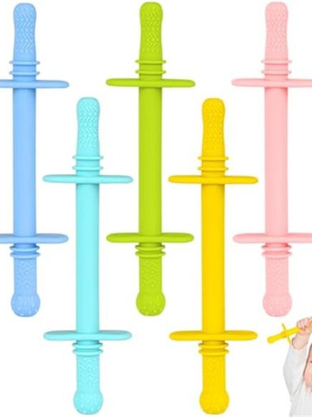 Baby Teething Toys Silicone Teether Tubes BPA Free Infant Teether Toy 5 Pack